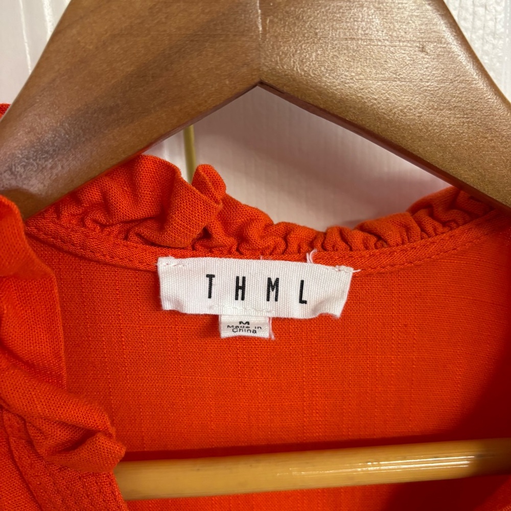 THML Orange Ruffle Sleeve V-Neck Blouse - Picture 4 of 4